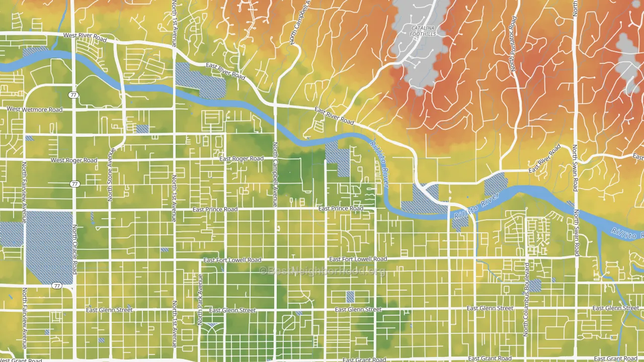 Bike Grade map of Prince Tucson, Tucson, AZ