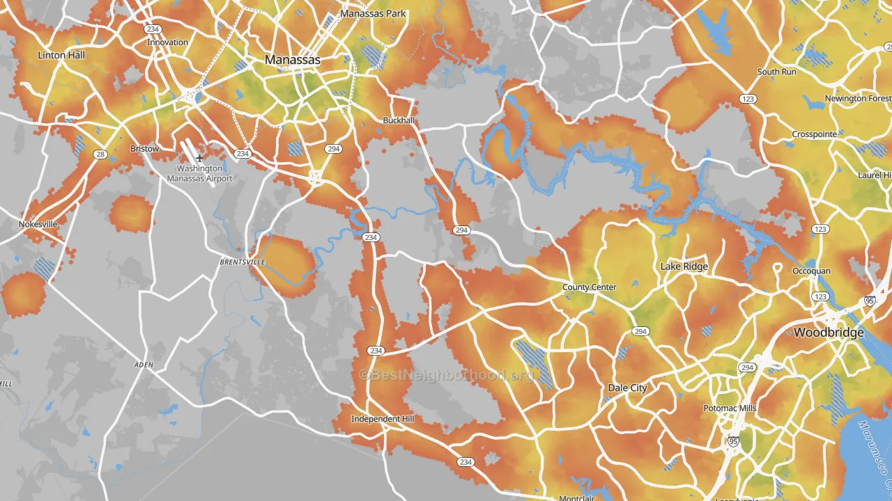 Bike Grade map of Prince William County, VA