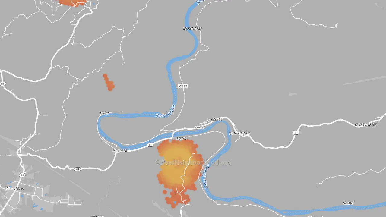 Bike Grade map of Prince, WV