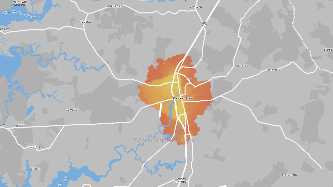 Bike Grade map of Princess Anne, MD