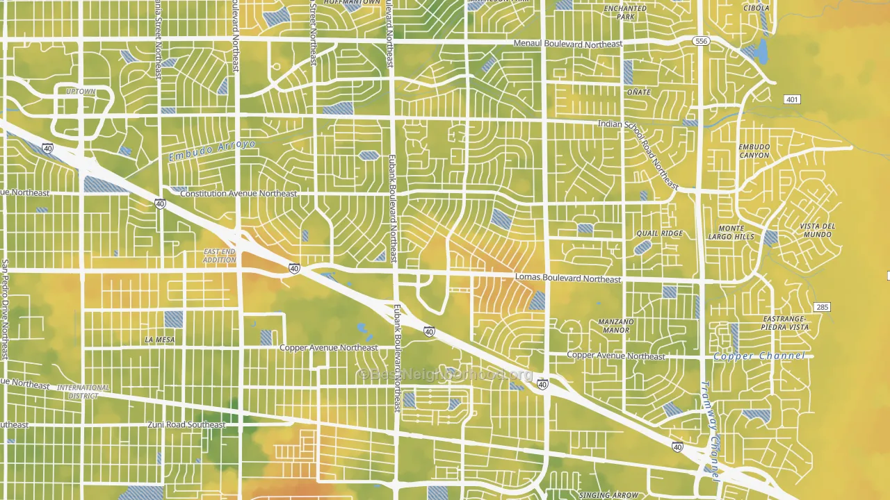Bike Grade map of Princess Jeanne, Albuquerque, NM