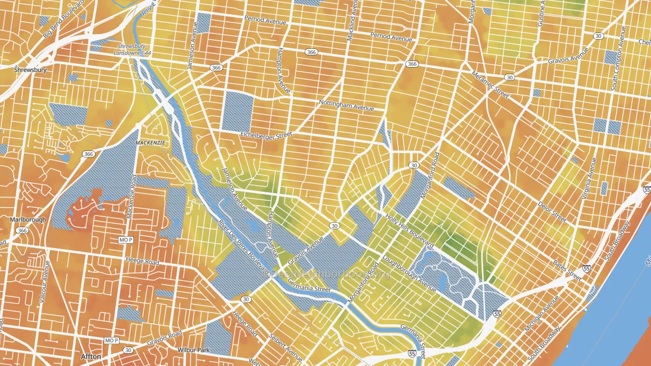 Bike Grade map of Princeton Heights, St. Louis, MO