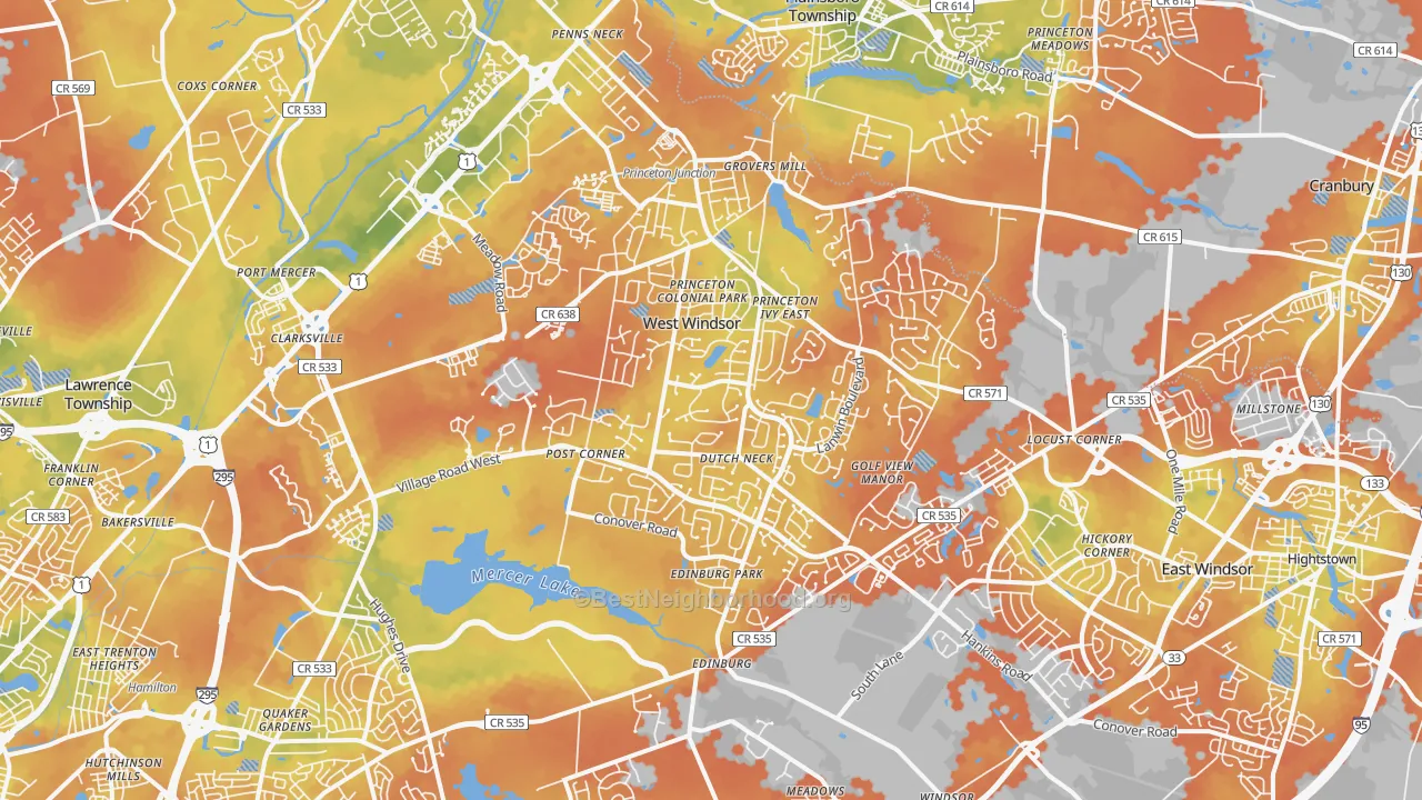Bike Grade map of Princeton Junction, NJ