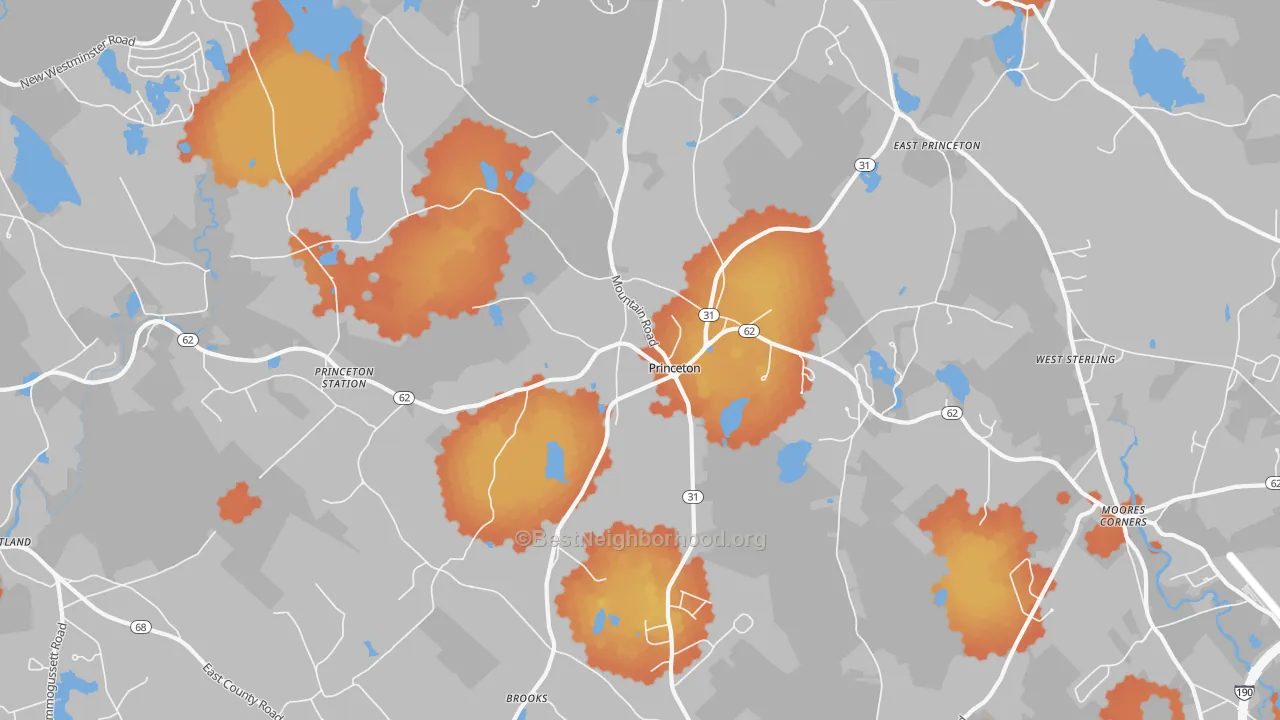 Bike Grade map of Princeton, MA