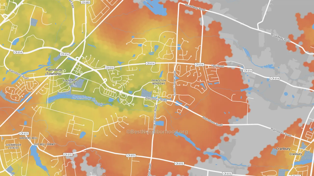 Bike Grade map of Princeton Meadows, NJ