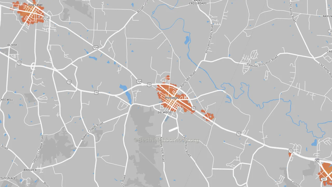 Bike Grade map of Princeton, NC