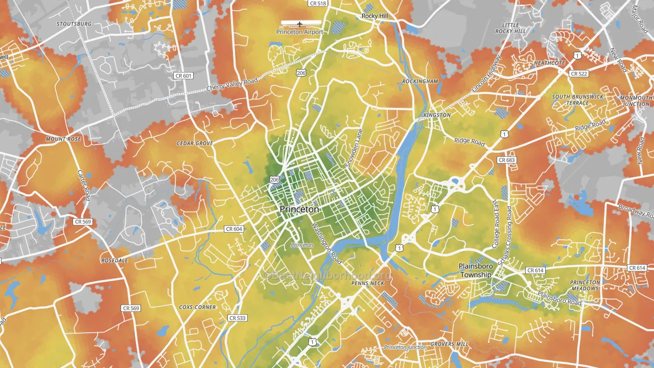 Bike Grade map of Princeton, NJ