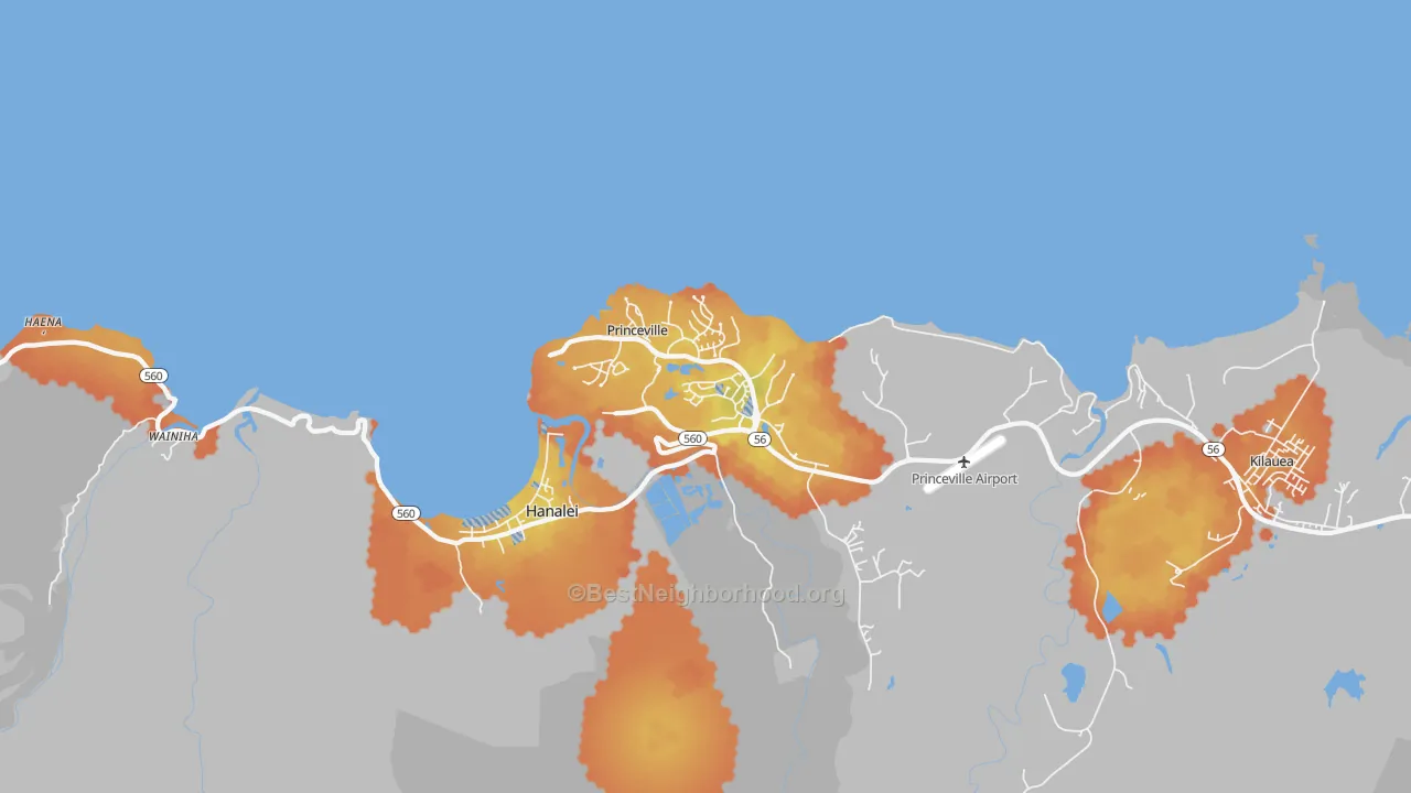 Bike Grade map of Princeville, HI