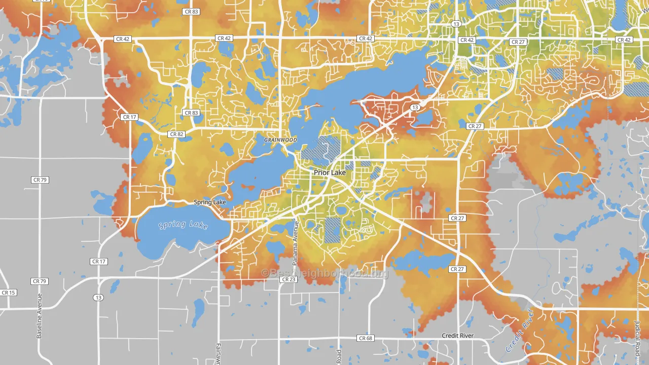 Bike Grade map of Prior Lake, MN