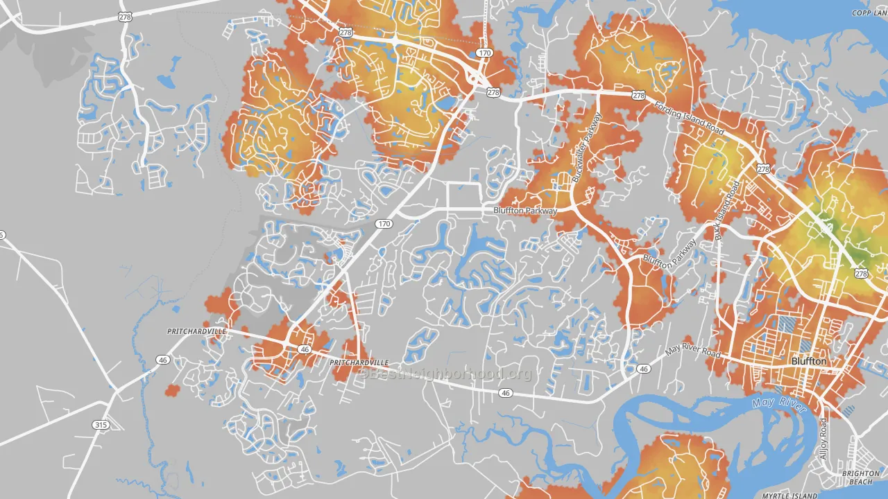 Bike Grade map of Pritchardville, SC