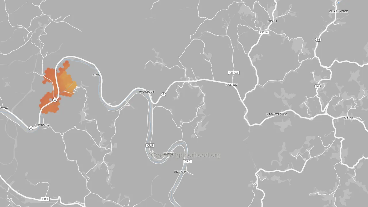 Bike Grade map of Procious, WV