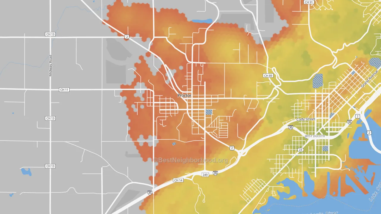Bike Grade map of Proctor, MN