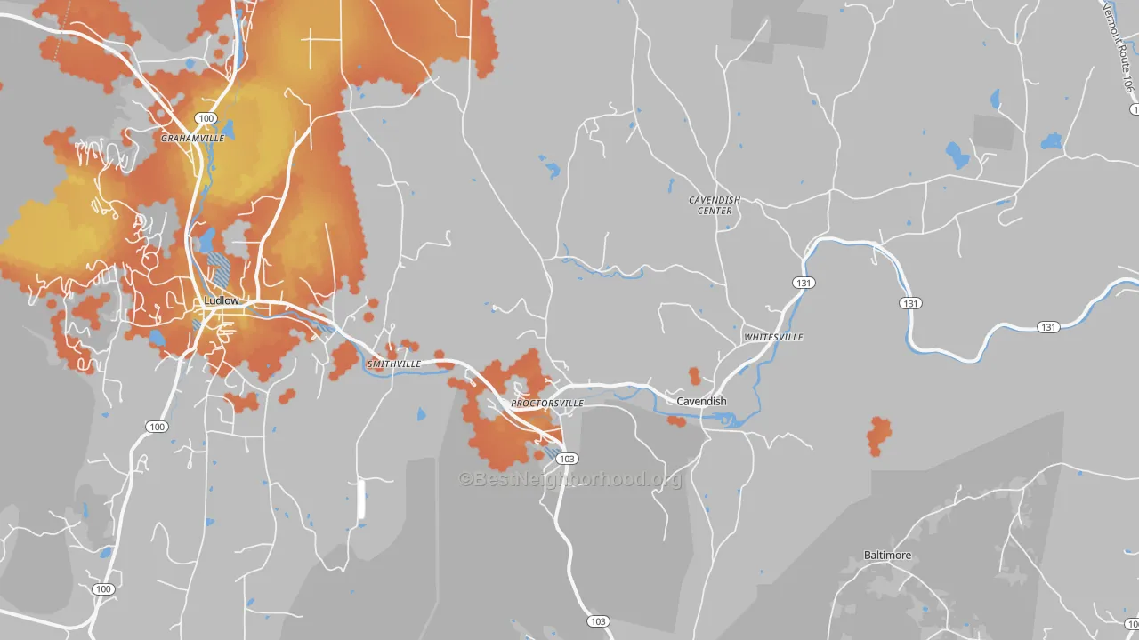 Bike Grade map of Proctorsville, VT
