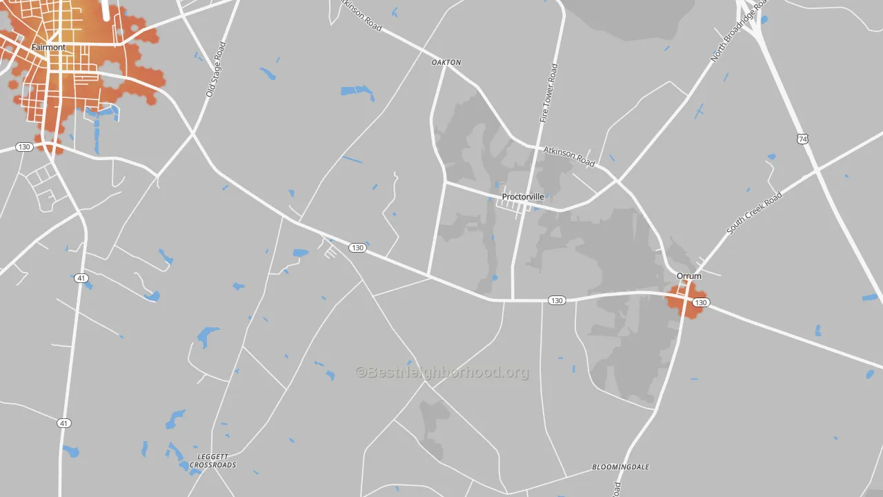 Bike Grade map of Proctorville, NC