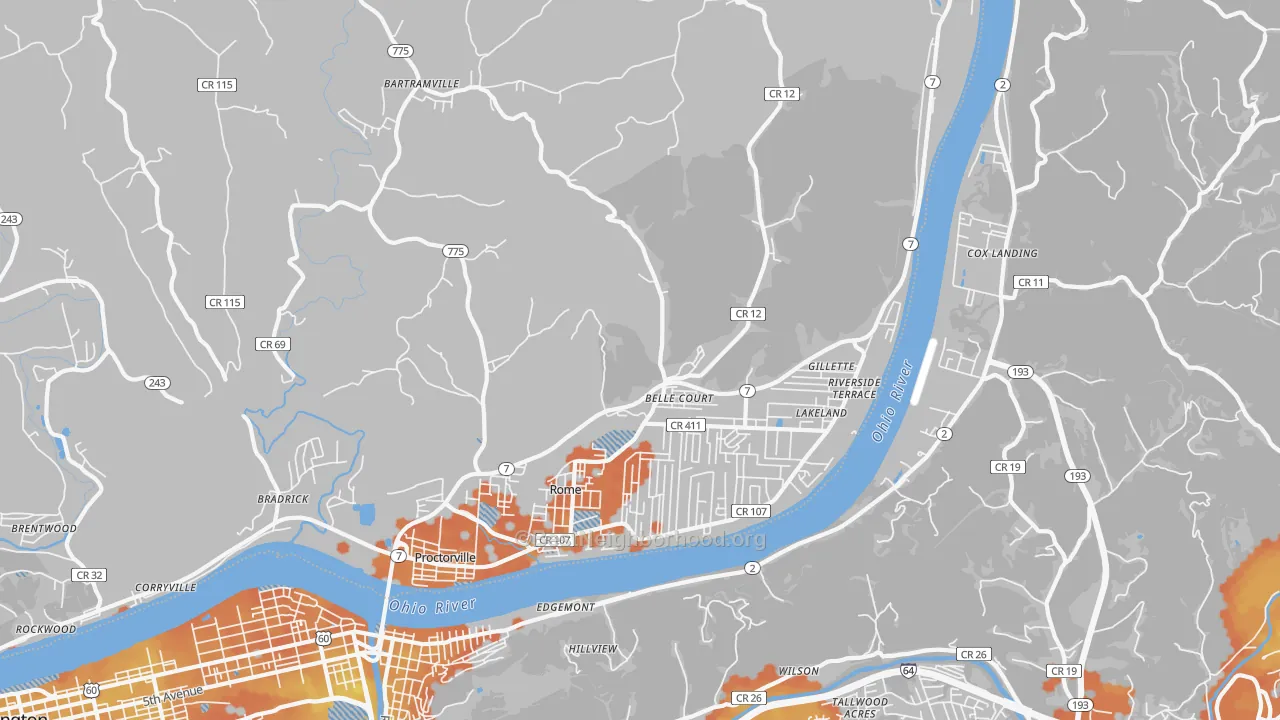 Bike Grade map of Proctorville, OH