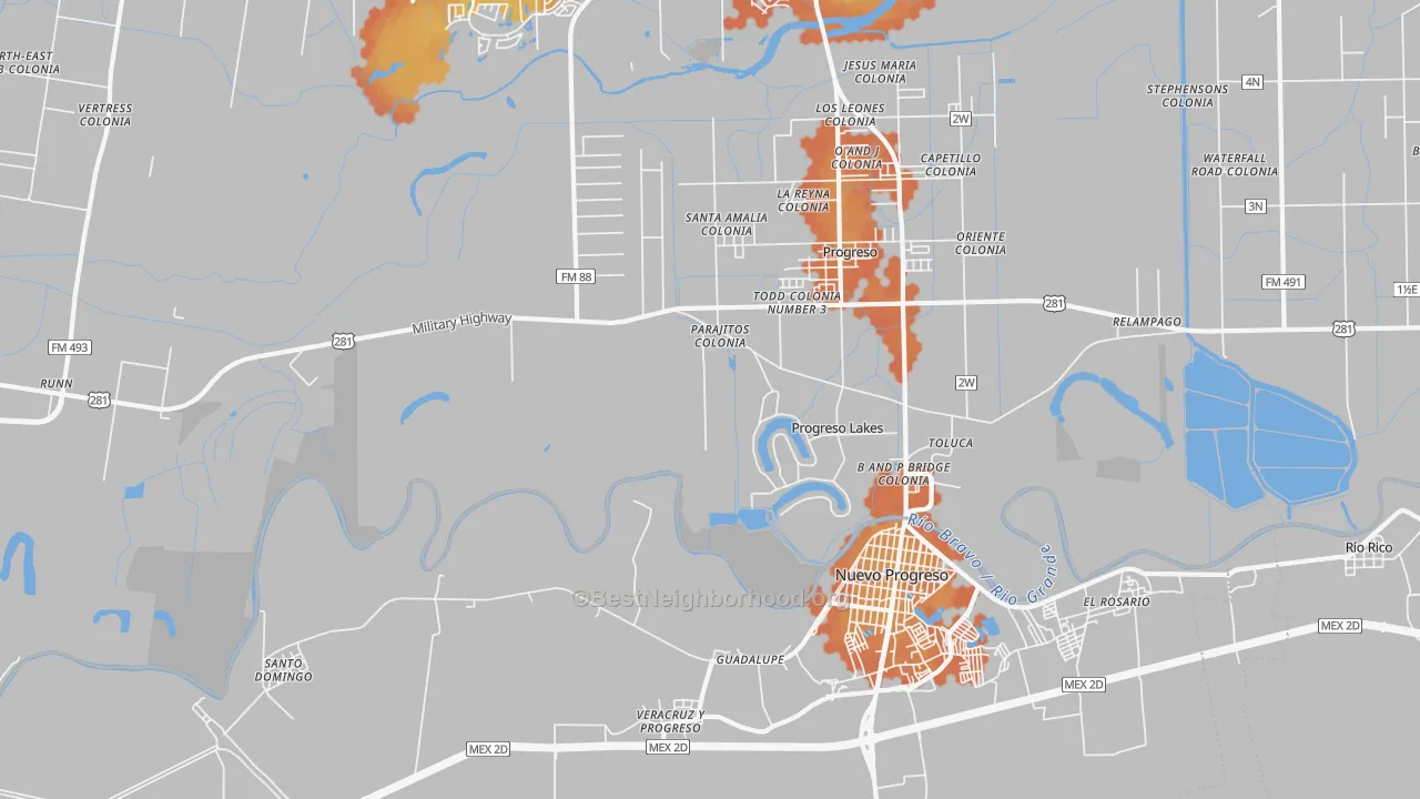 Bike Grade map of Progreso Lakes, TX