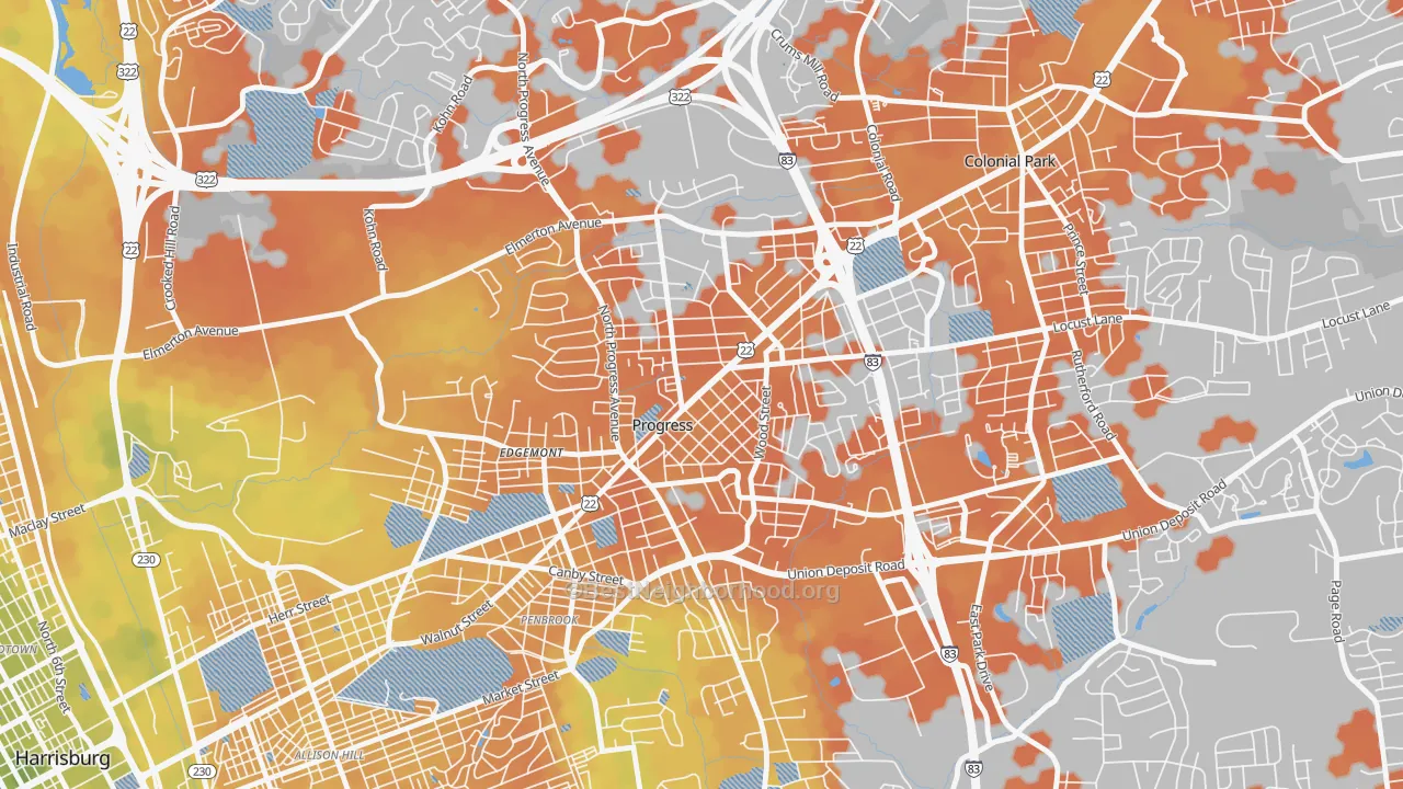 Bike Grade map of Progress, PA