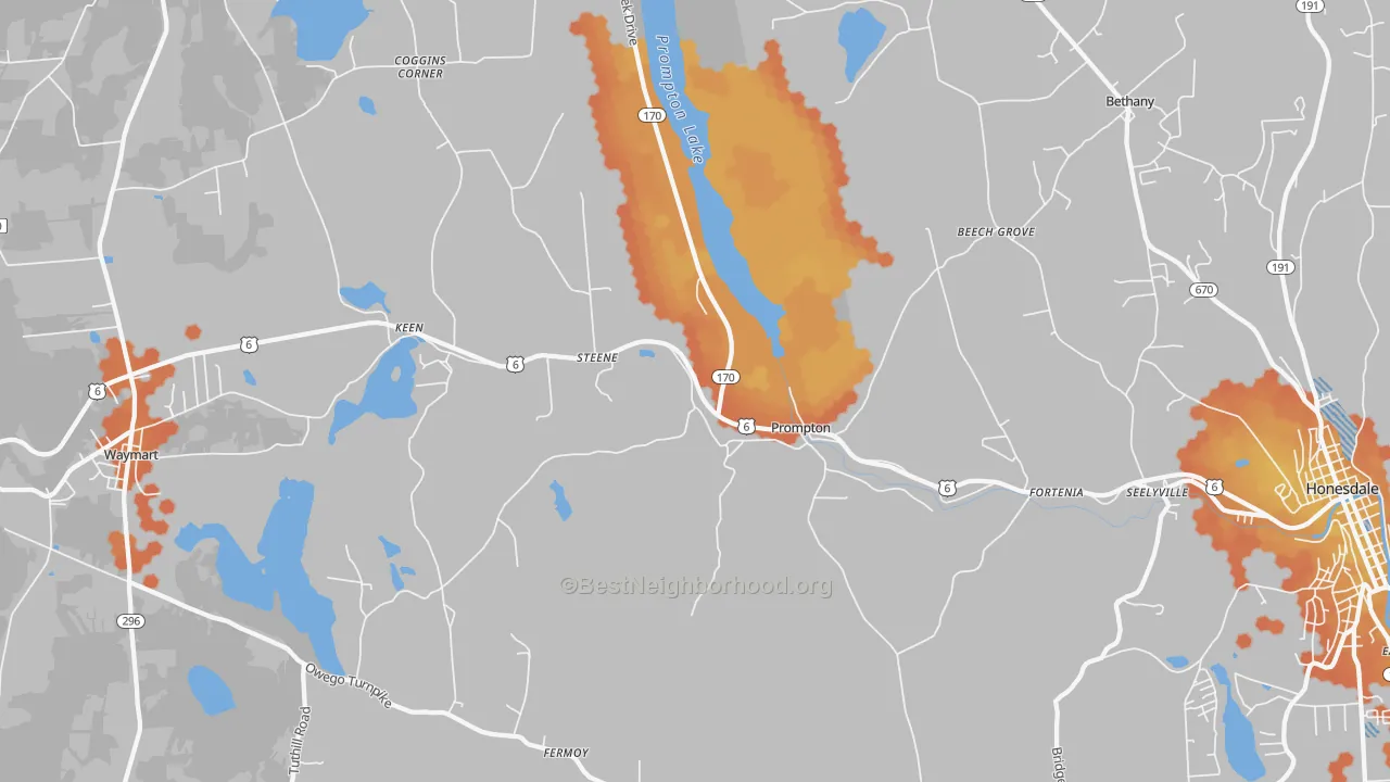 Bike Grade map of Prompton, PA