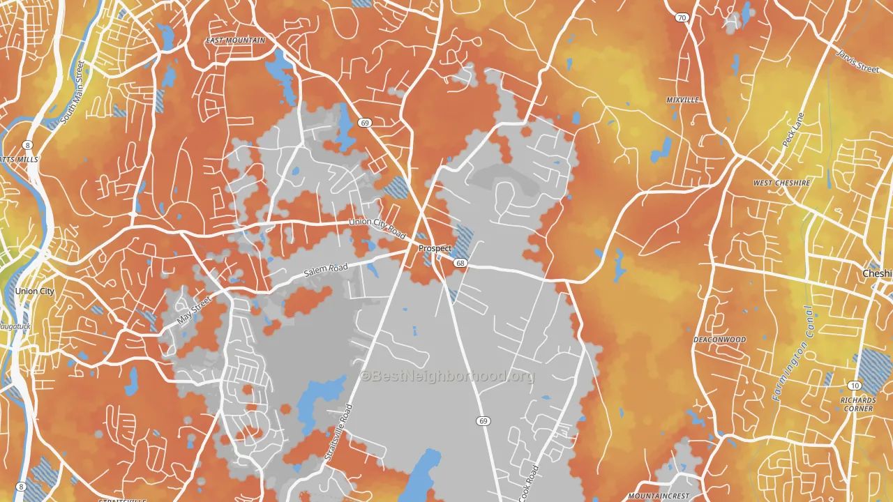 Bike Grade map of Prospect, CT