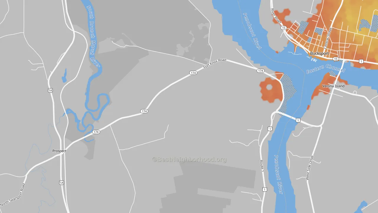Bike Grade map of Prospect Ferry, ME