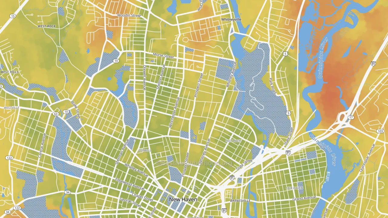 Bike Grade map of Prospect Hill, New Haven, CT