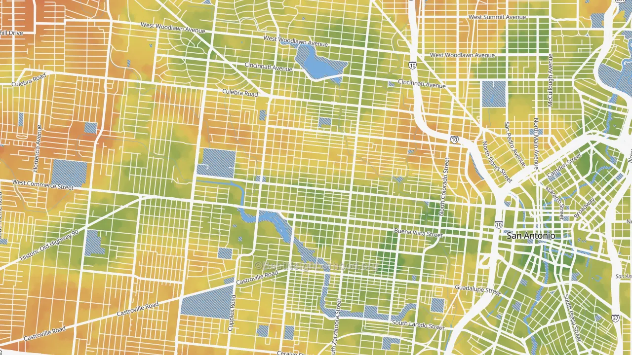 Bike Grade map of Prospect Hill, San Antonio, TX