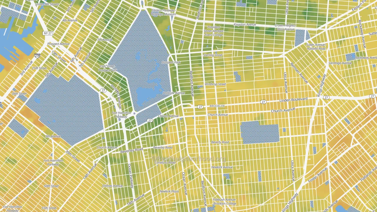 Bike Grade map of Prospect Lefferts Gardens, Brooklyn, NY