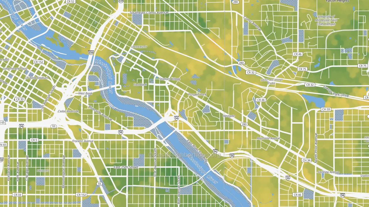 Bike Grade map of Prospect Park, Minneapolis, MN