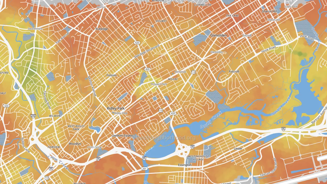 Bike Grade map of Prospect Park, PA
