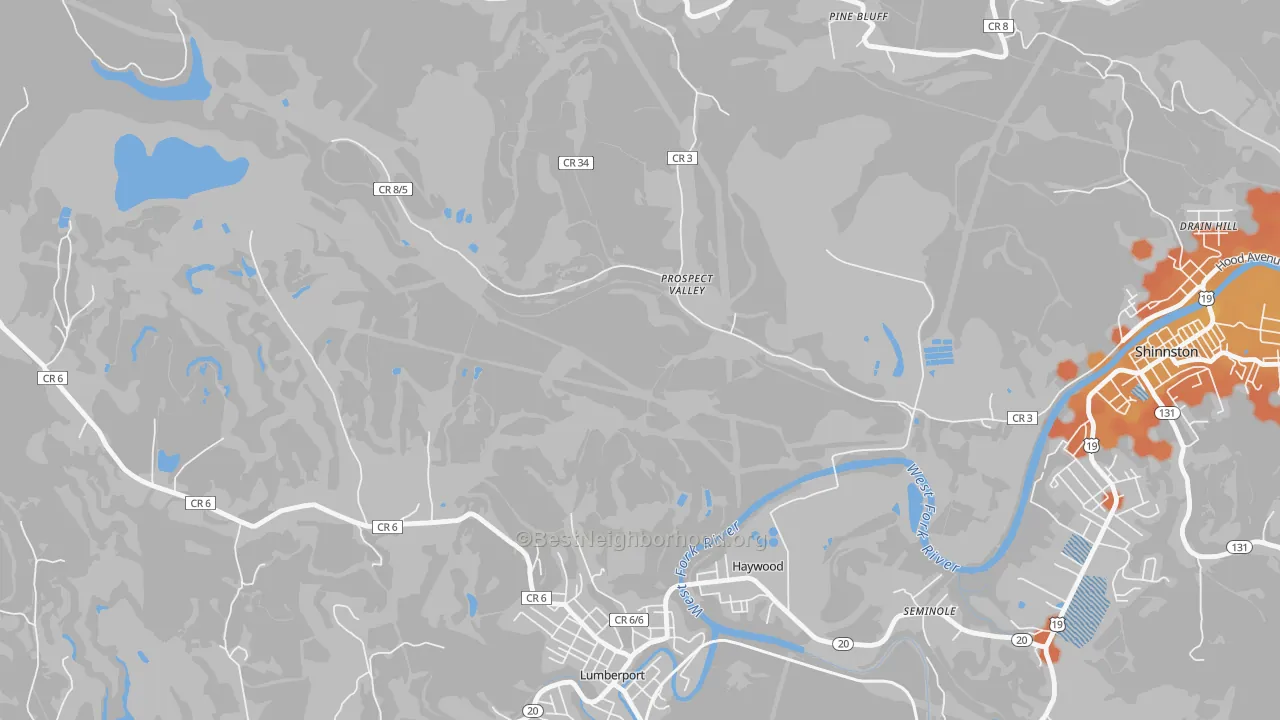 Bike Grade map of Prospect Valley, WV