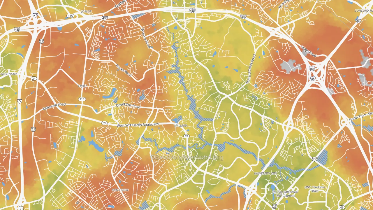 Bike Grade map of Prosperity Church Road, Charlotte, NC