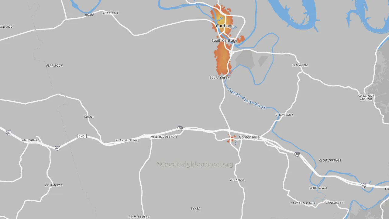 Bike Grade map of Prosperity, TN