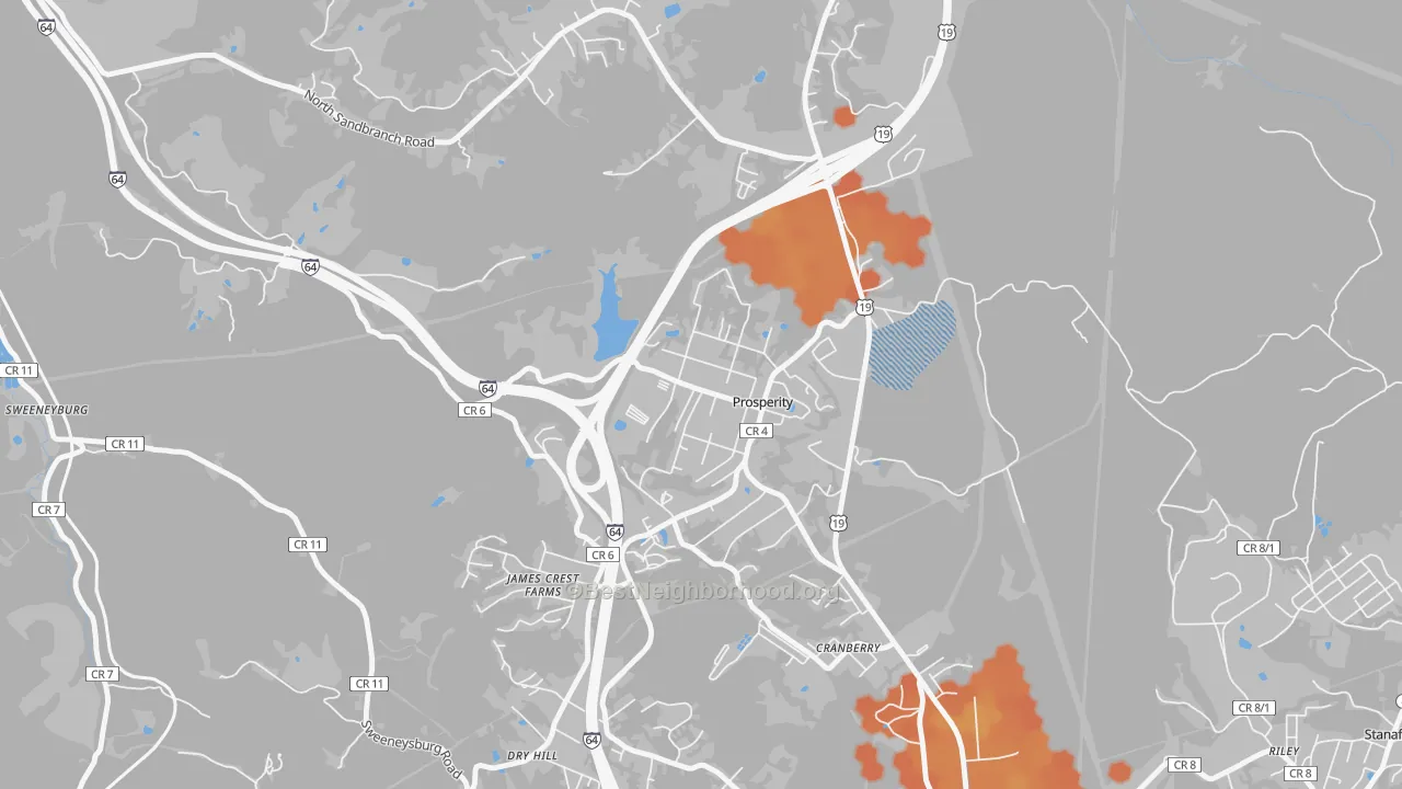 Bike Grade map of Prosperity, WV