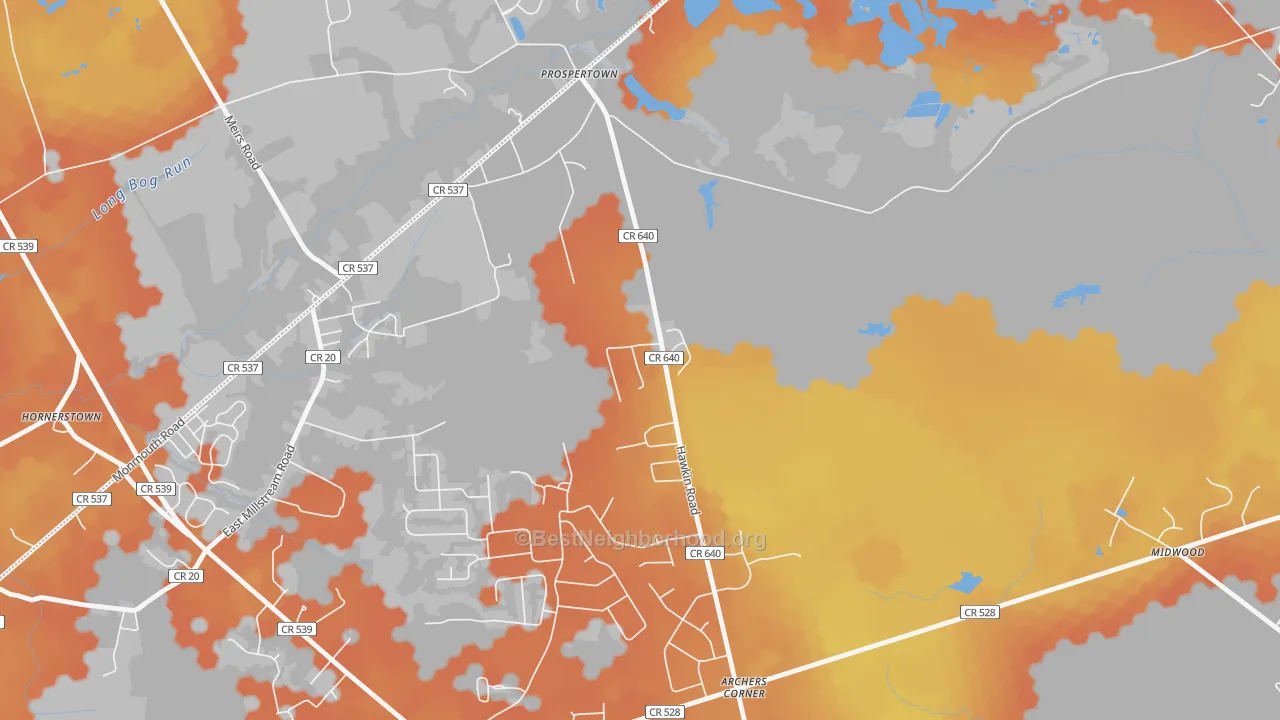 Bike Grade map of Prospertown, NJ