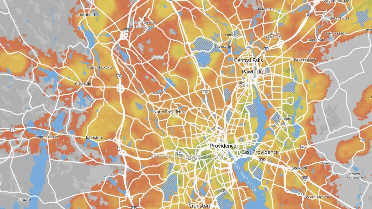 Bike Grade map of Providence County, RI