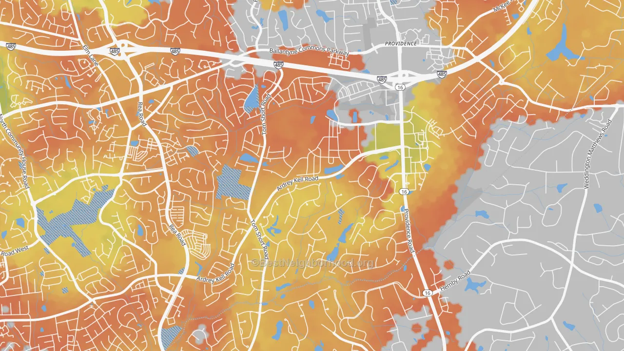 Bike Grade map of Providence Crossing, Charlotte, NC