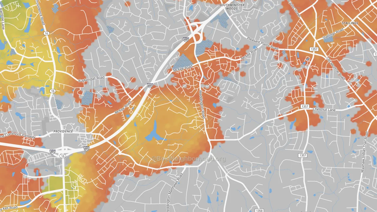 Bike Grade map of Providence Estates East, Matthews, NC