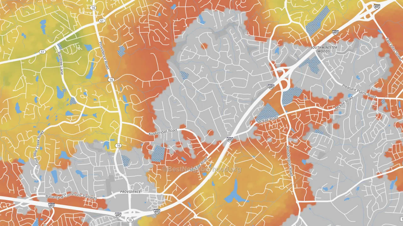 Bike Grade map of Providence Plantation, Charlotte, NC