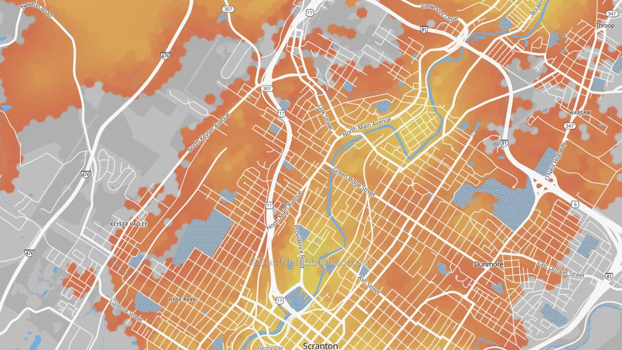 Bike Grade map of Providence, Scranton, PA