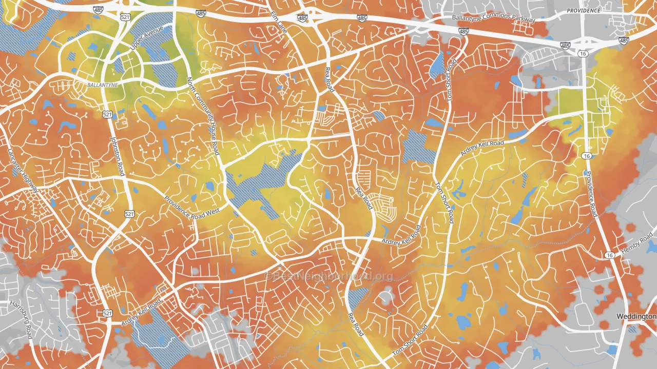 Bike Grade map of Provincetowne, Charlotte, NC