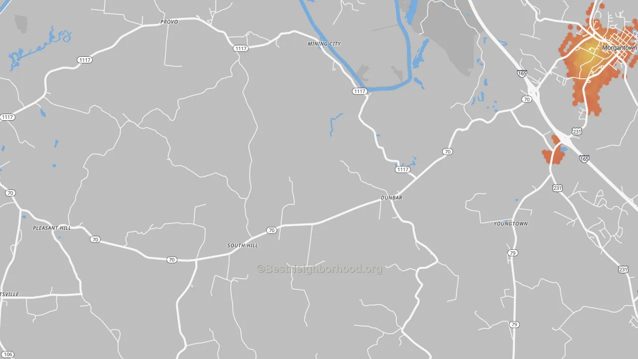 Bike Grade map of Provo, KY
