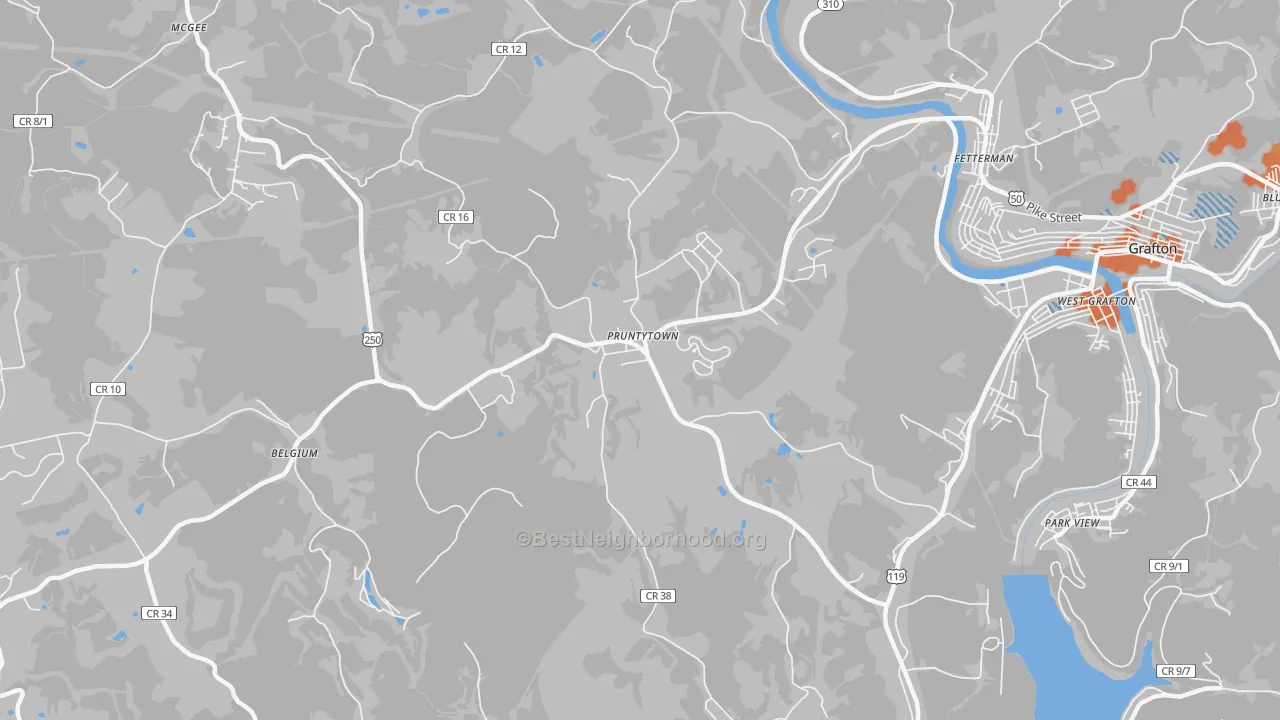 Bike Grade map of Pruntytown, WV