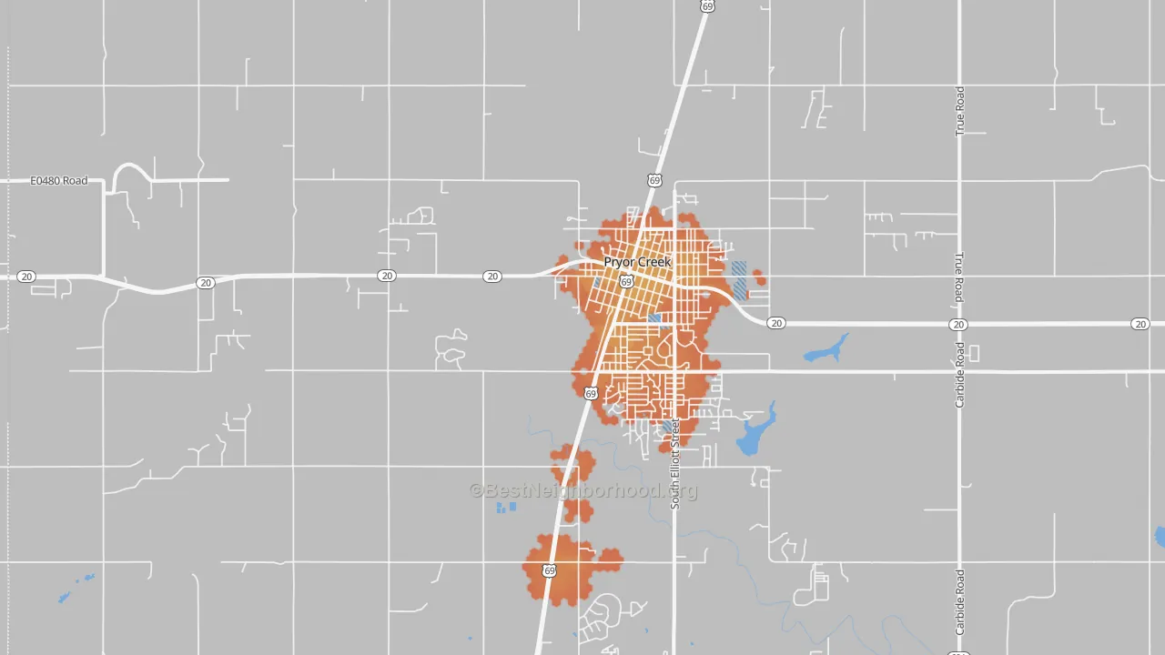 Bike Grade map of Pryor Creek, OK