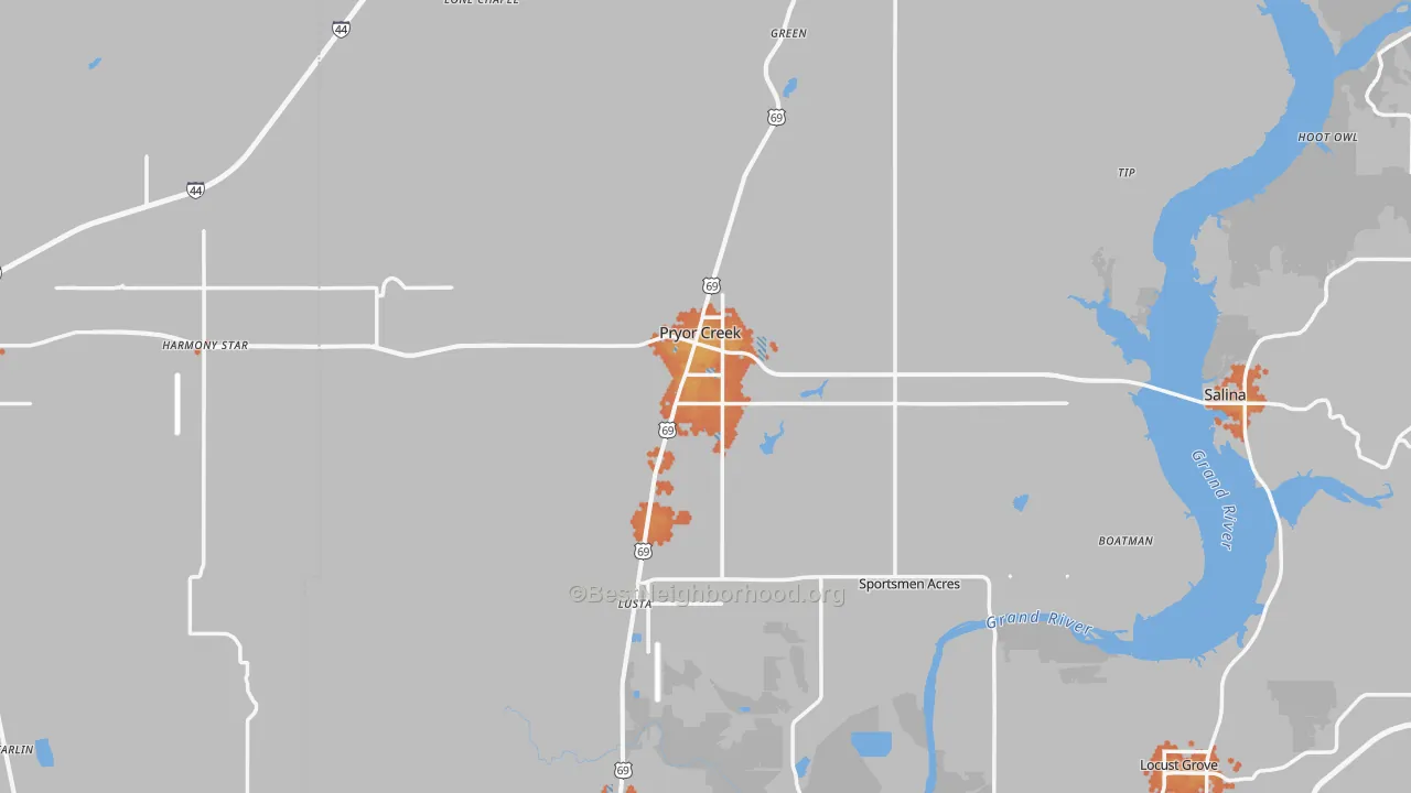 Bike Grade map of Pryor, OK