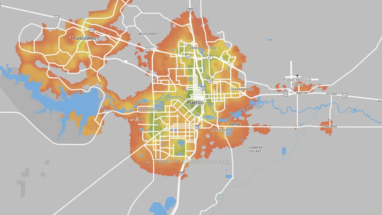 Bike Grade map of Pueblo, CO
