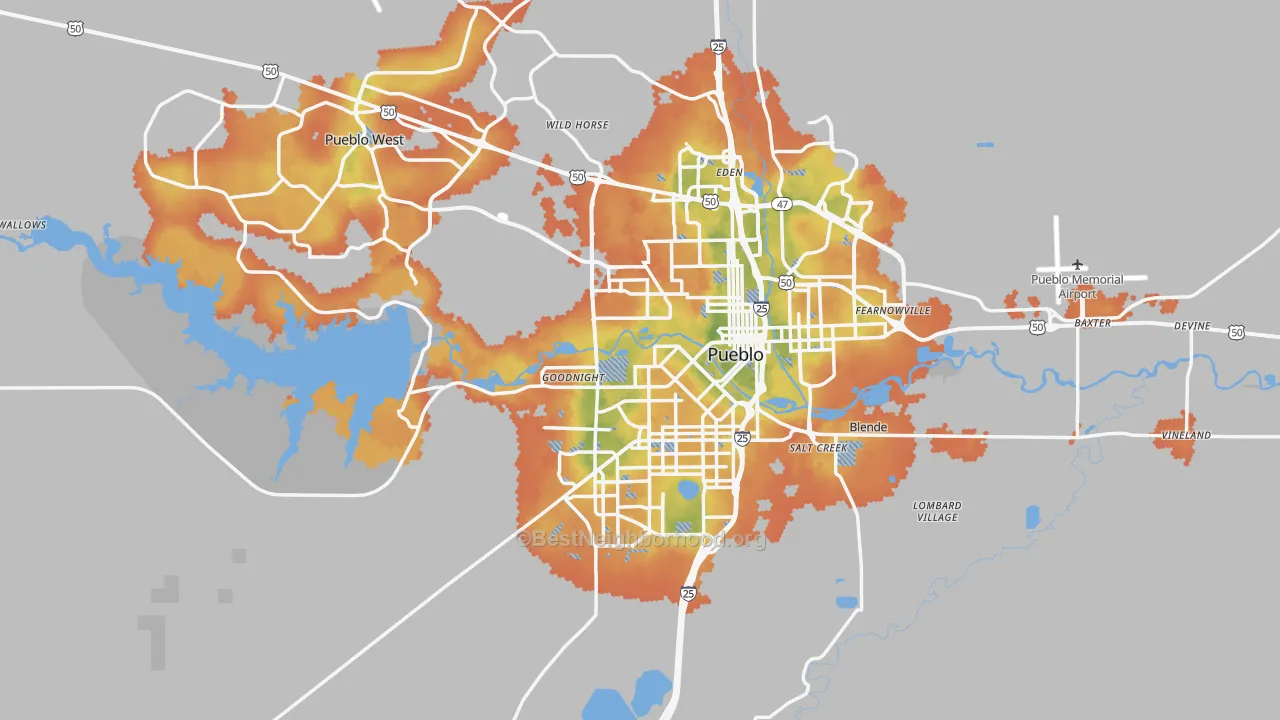 Bike Grade map of Pueblo County, CO