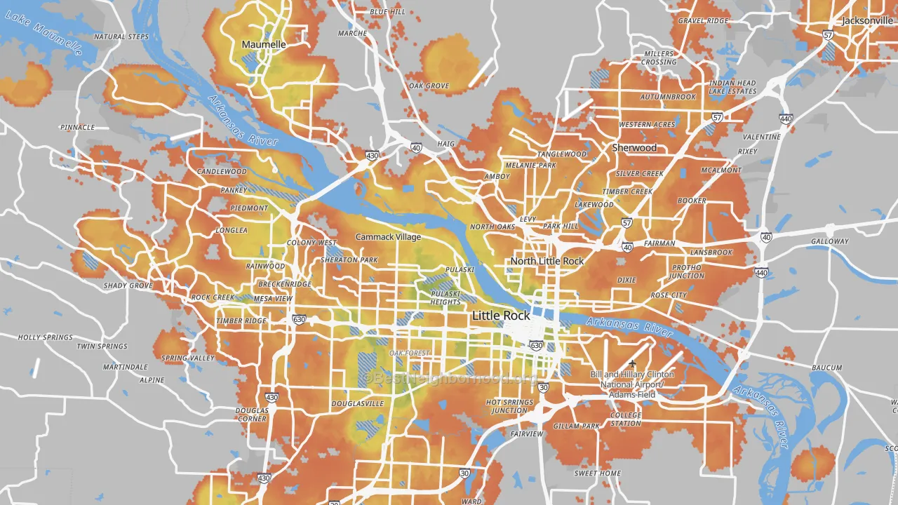 Bike Grade map of Pulaski County, AR