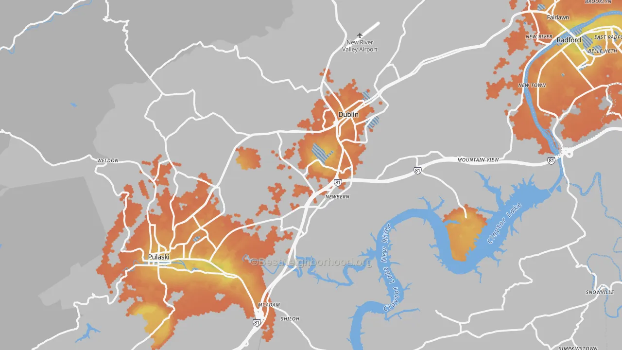 Bike Grade map of Pulaski County, VA