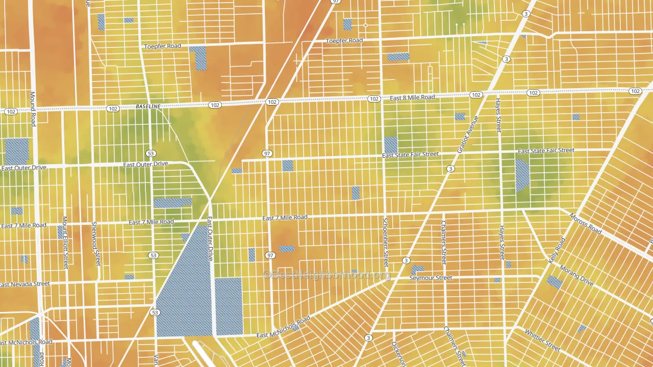 Bike Grade map of Pulaski, Detroit, MI