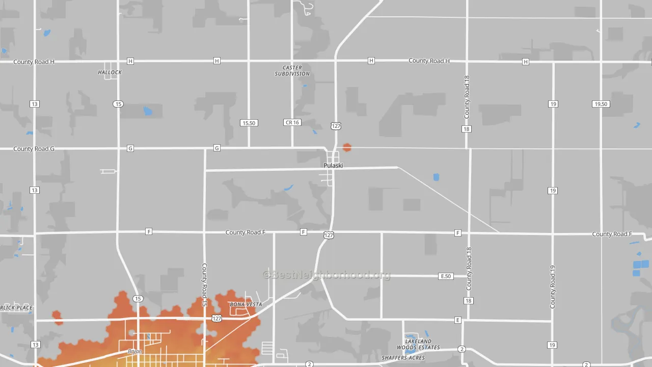 Bike Grade map of Pulaski, OH
